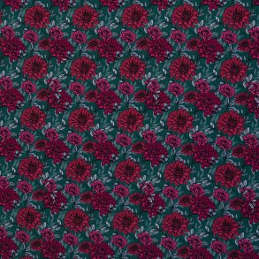 Pink blomster p� petrol bundfarve french terry modal