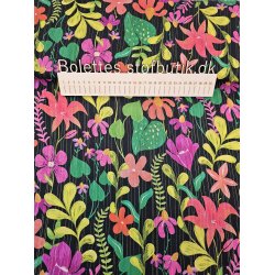 Blomster p sort bund med guld trde i fast viskose