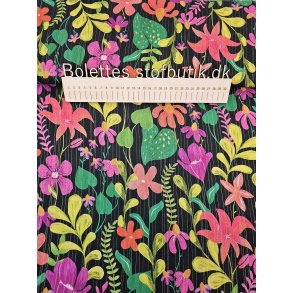 Blomster p sort bund med guld trde i fast viskose