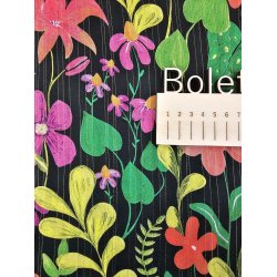 Blomster p sort bund med guld trde i fast viskose