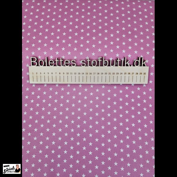 Fast bomuld med hvide stjerner p pink baggrund