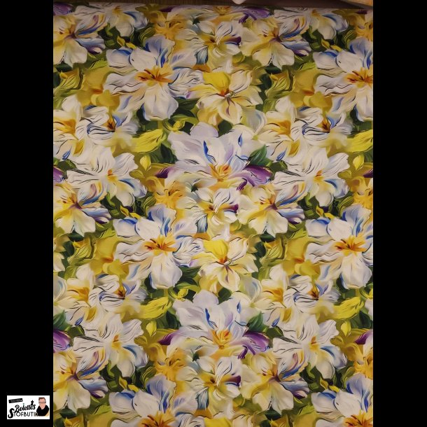Blomster gul/hvid viskose jersey