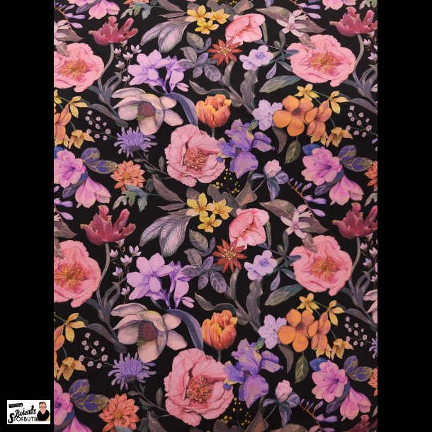 Blomster p mrk bundfarve bomulds jersey