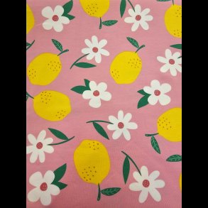 Citroner og blomster bomulds jersey