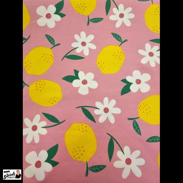 Citroner og blomster bomulds jersey