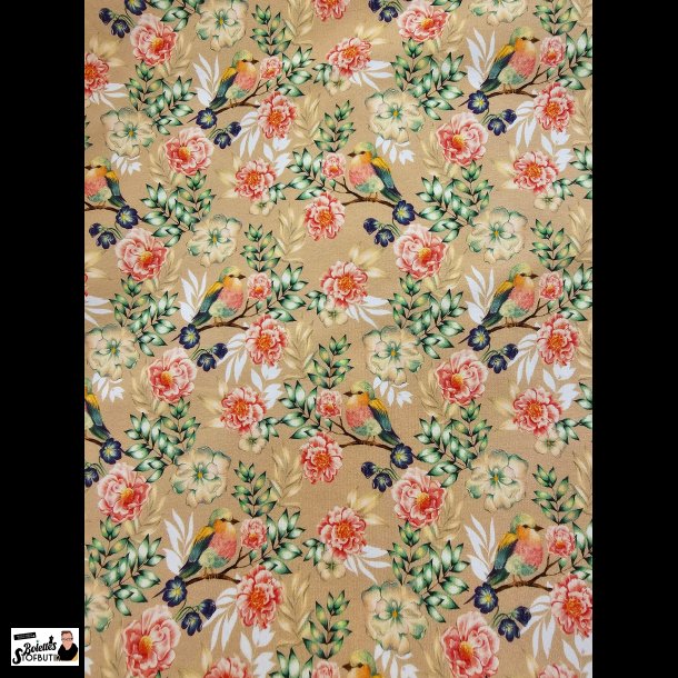 Fugle og blomster bomulds jersey