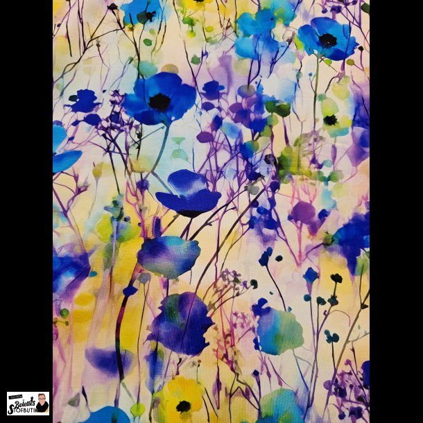 Turkis blomstermark bomulds jersey