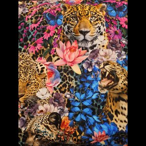 Leopard og blomster bomulds jsersey