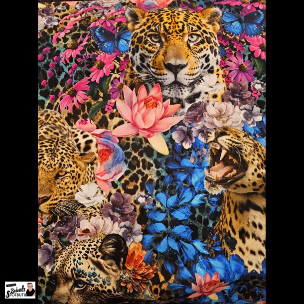 Leopard og blomster bomulds jsersey
