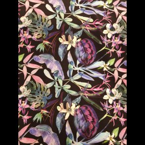 Blomster og blade p sort bundfarve french terry 