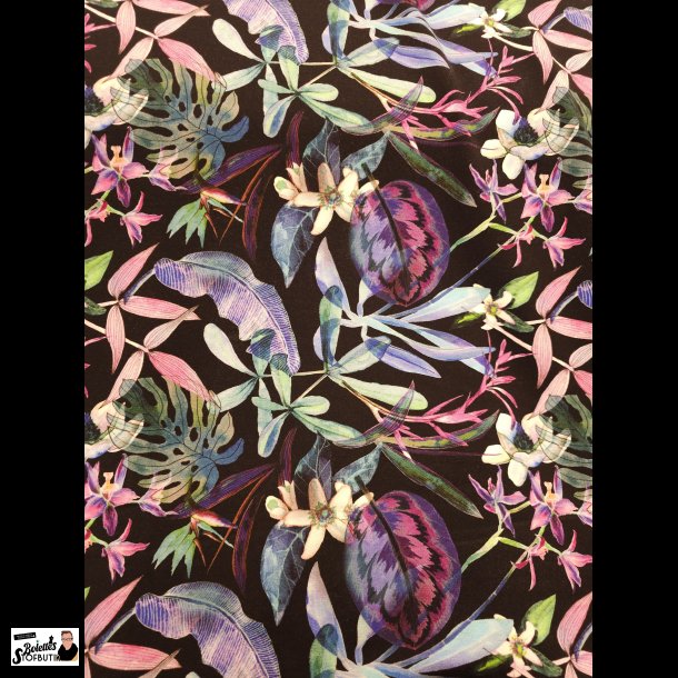 Blomster og blade p sort bundfarve french terry 
