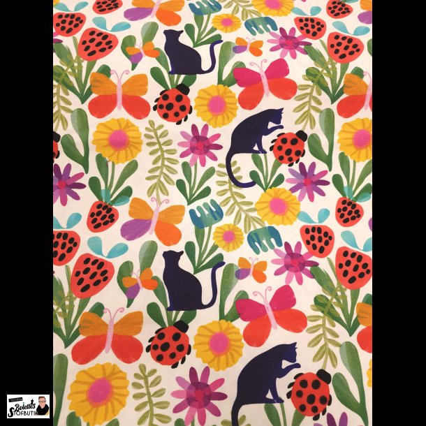 Katte og blomster bomulds jersey