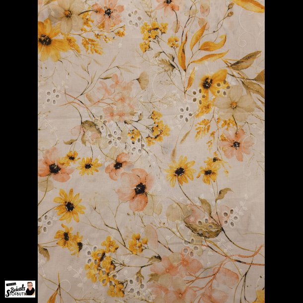 Broderi anglaise med blomster gul