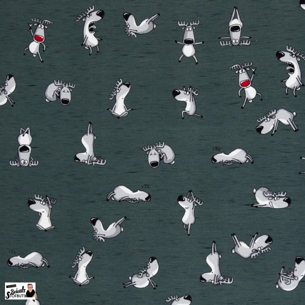 French terry med sjove rensdyr grn