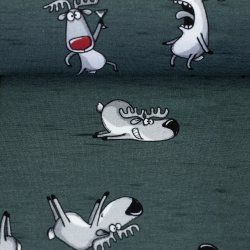 French terry med sjove rensdyr grn