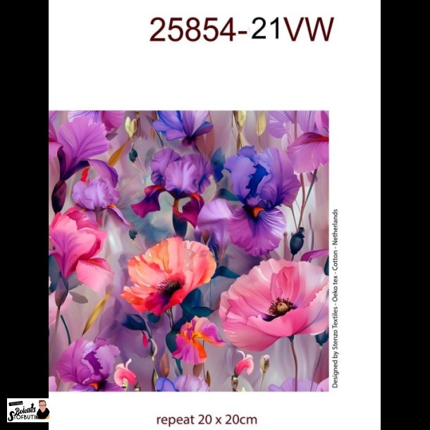 Aquarel flowers lilla bomulds jersey