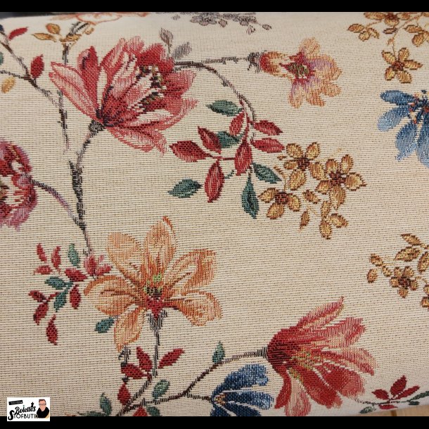 Gobelin med blomster p rhvid bundfarve
