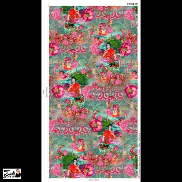 Dame og blomster bomulds jersey