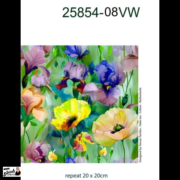 Aquarel flowers grn bomulds jersey
