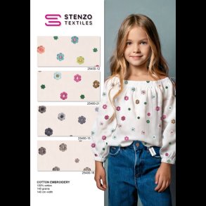 Broderet blomster p fast bomuld