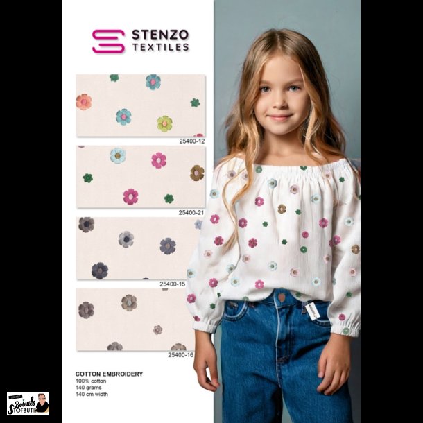 Broderet blomster p fast bomuld