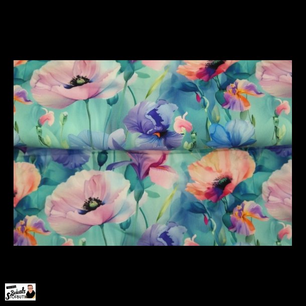 Aquarel flowers mint bomulds jersey