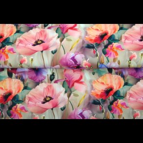 Aquarel flowers rosa bomulds jersey