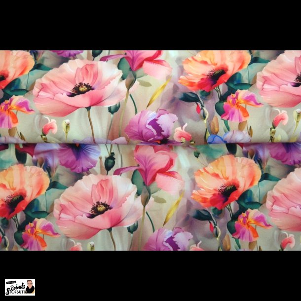 Aquarel flowers rosa bomulds jersey